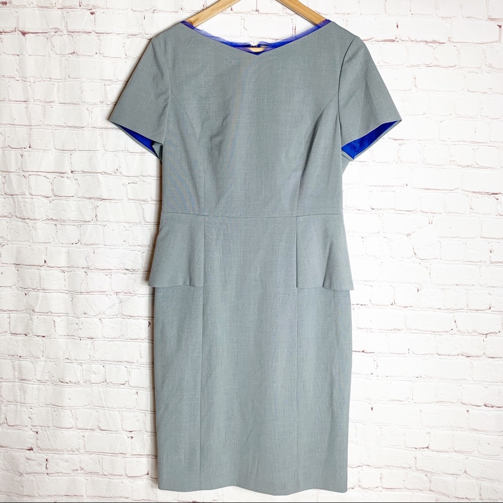 Elie Tahari Gray Sheath Dress w/ Blue Accent